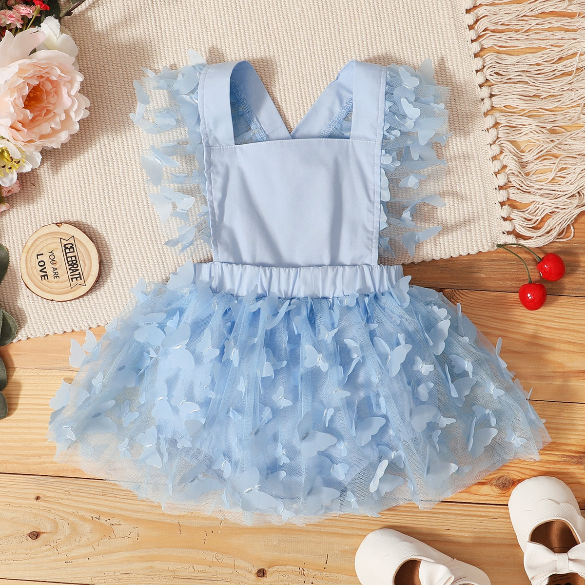 Body Infantil Vestido Borboleta Loja Click Certo Azul 0-3 meses 40cm 