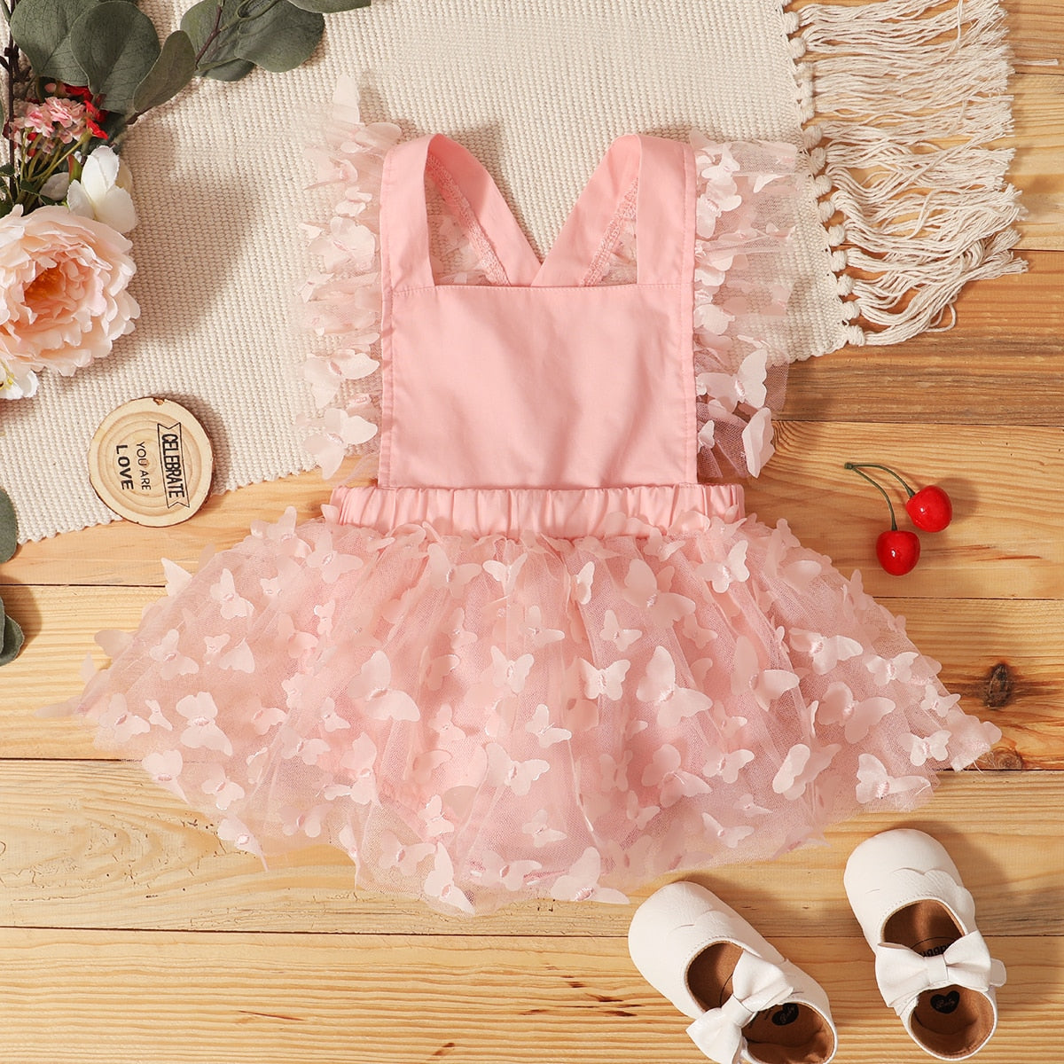 Body Infantil Vestido Borboleta Loja Click Certo Rosa 0-3 meses 40cm 