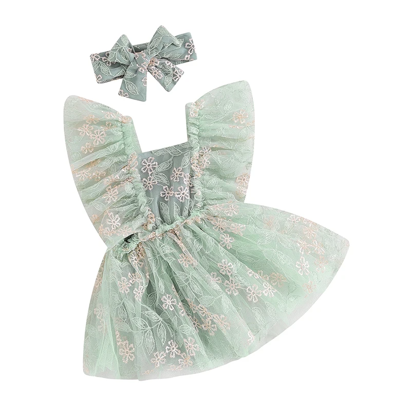 Vestido Infantil Bordado Floral + Faixinha