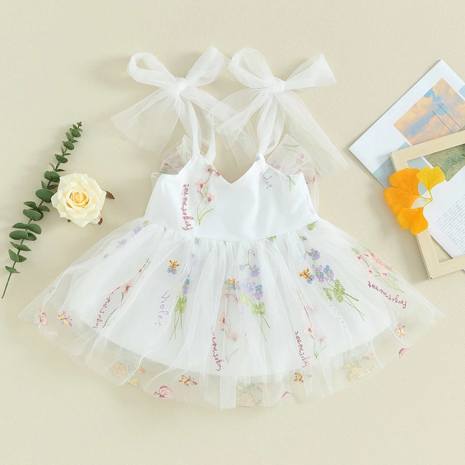 Vestido Infantil Tule Bordado Floral