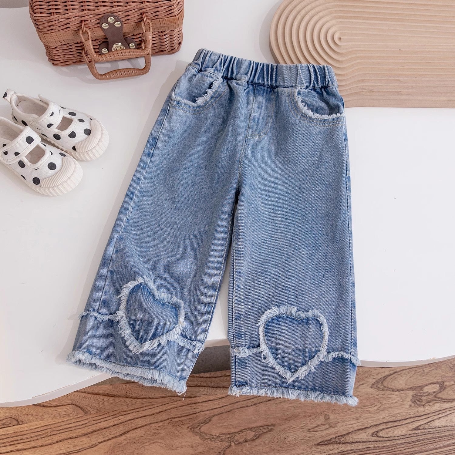 Calça Infantil Feminina Jeans Coraçõeszinhos