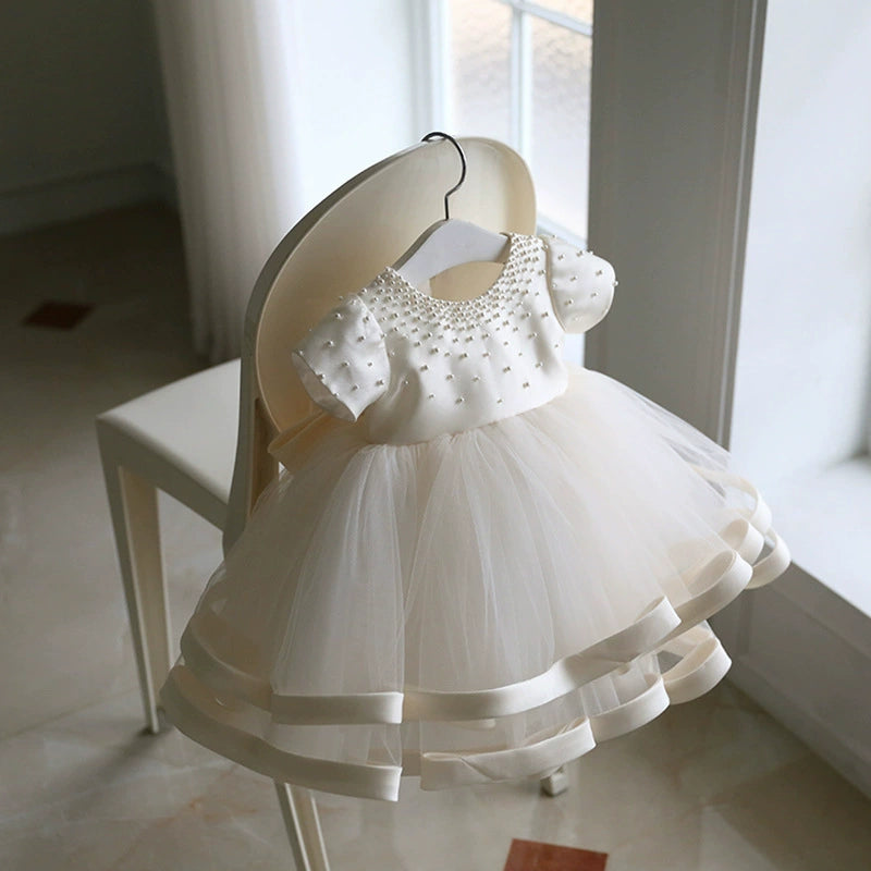 Vestido Infantil Branco Pérolas