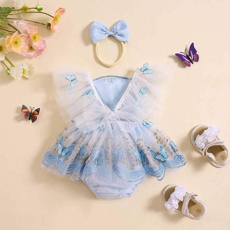 Body Infantil Feminino Tule Borboletinhas + Lacinho