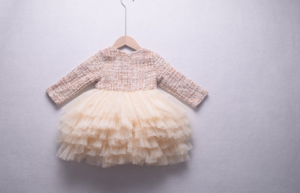 Vestido Infantil Tweed Sainha Tule