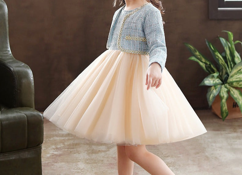 Vestido Infantil Tule + Casaco Tweed