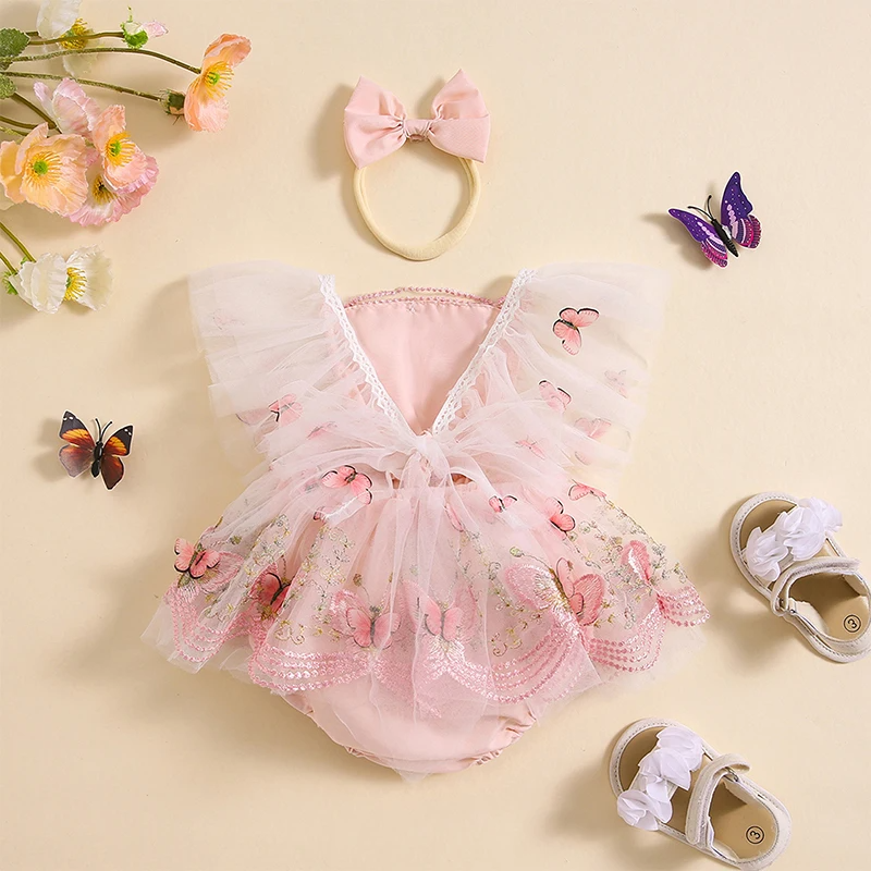 Body Infantil Feminino Tule Borboletinhas + Lacinho