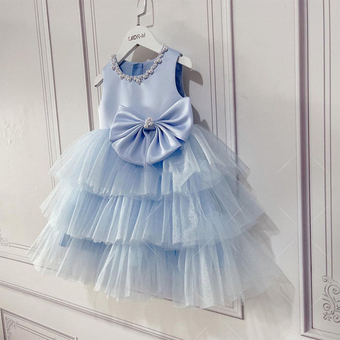 Vestido Infantil Azul Lacinho