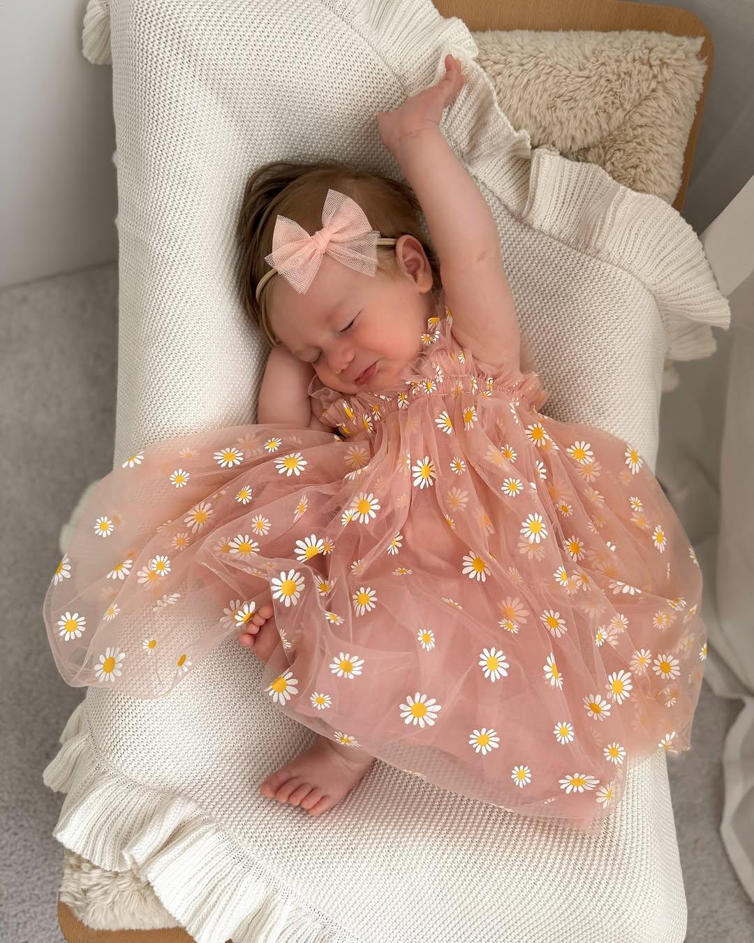 Vestido Infantil De Tule Margaridas