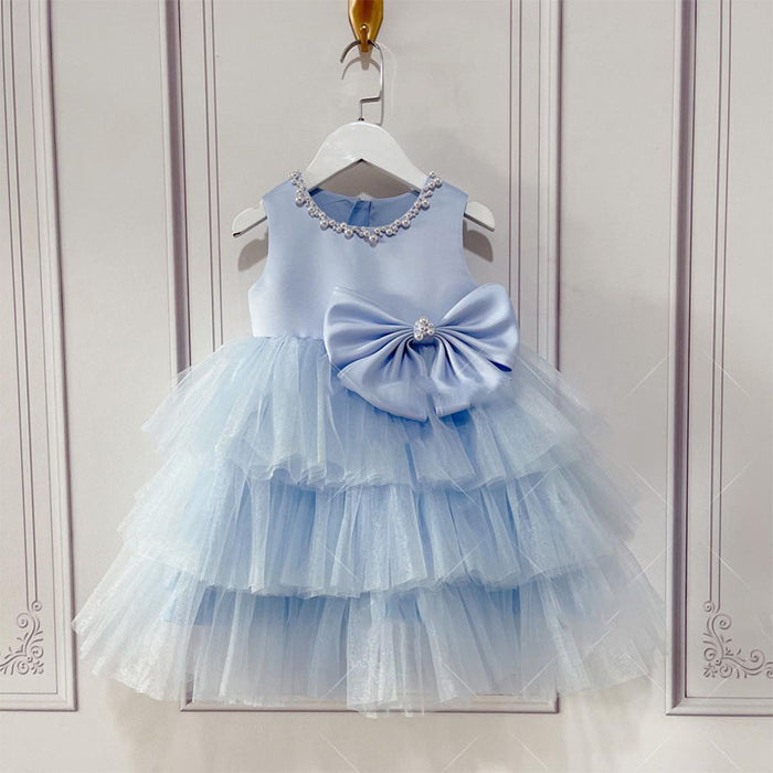 Vestido Infantil Azul Lacinho
