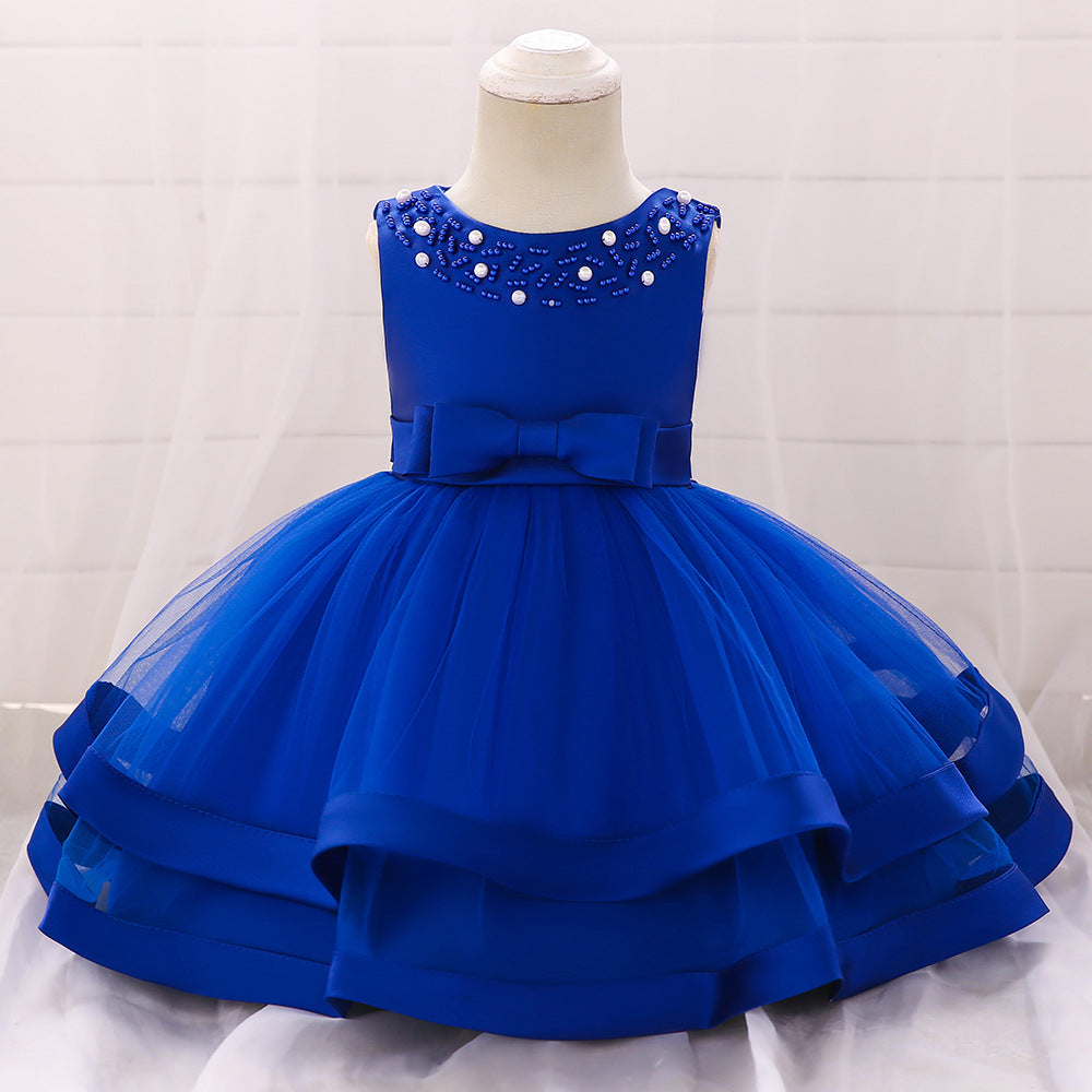 Vestido De Festa Infantil Tule Lacinho e Pérolas