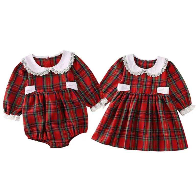 Vestido/Body Infantil Feminino Xadrez Natal