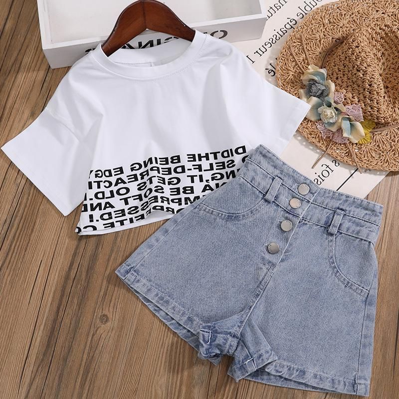 Conjunto Infantil Feminino Letras e Jeans Botões