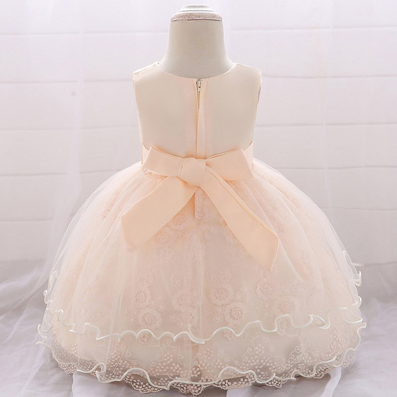 Vestido Infantil de Festa Renda Floral e Lacinho