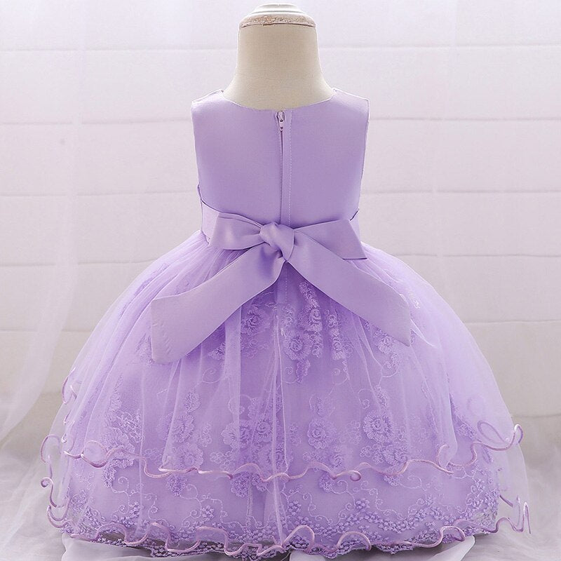 Vestido Infantil de Festa Renda Floral e Lacinho