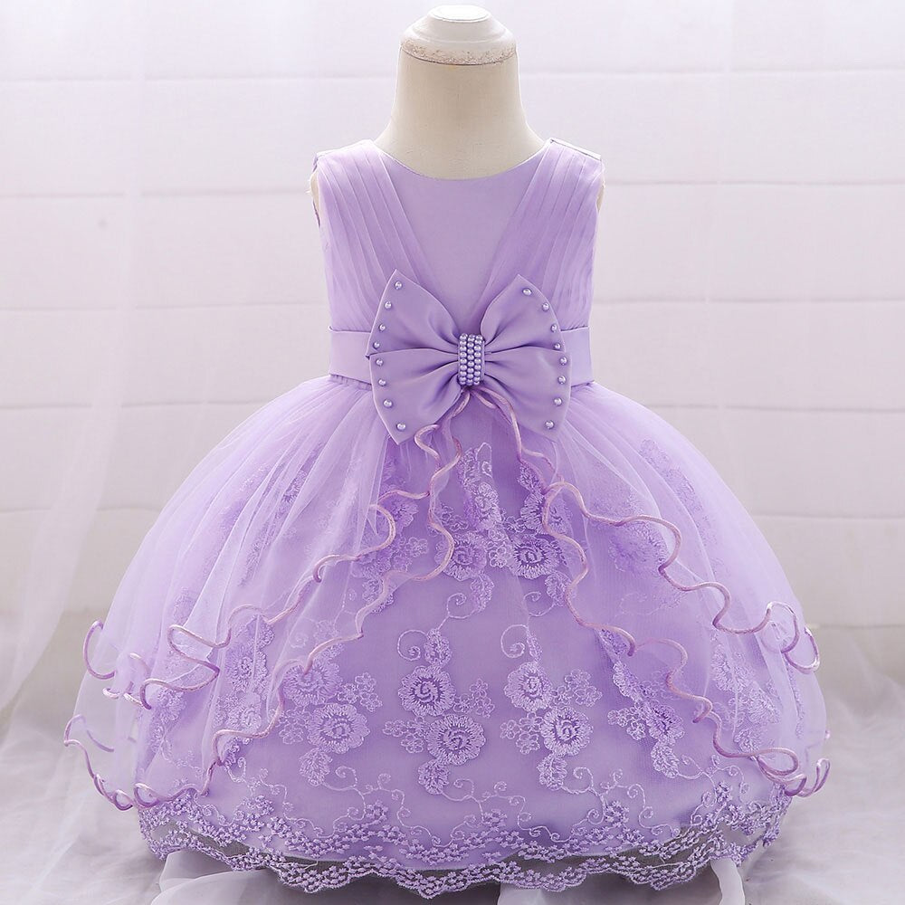 Vestido Infantil de Festa Renda Floral e Lacinho