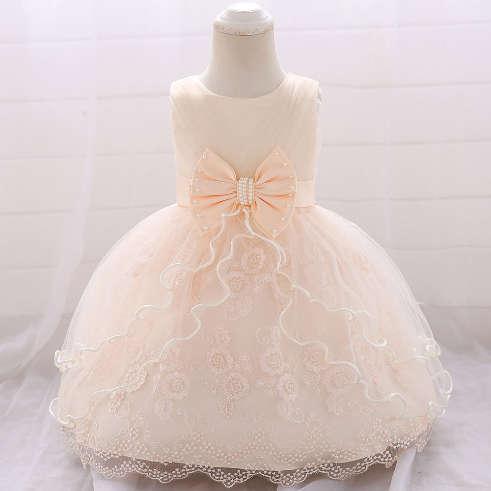 Vestido Infantil de Festa Renda Floral e Lacinho