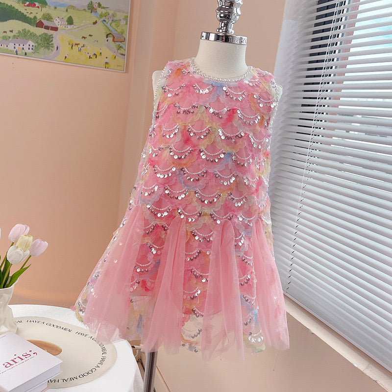 Vestido Infantil Brilhante Rosa Sereia