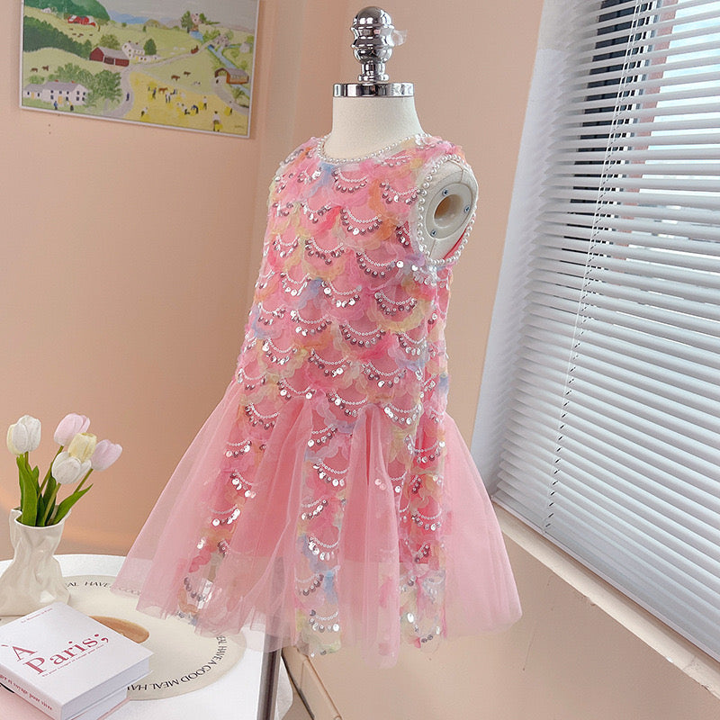 Vestido Infantil Brilhante Rosa Sereia