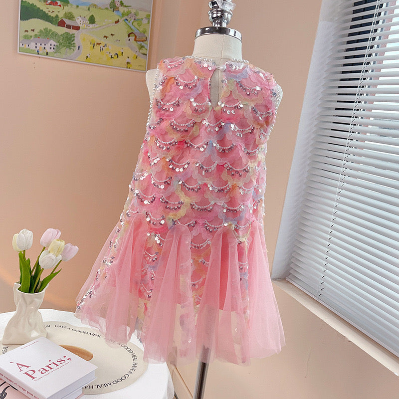 Vestido Infantil Brilhante Rosa Sereia