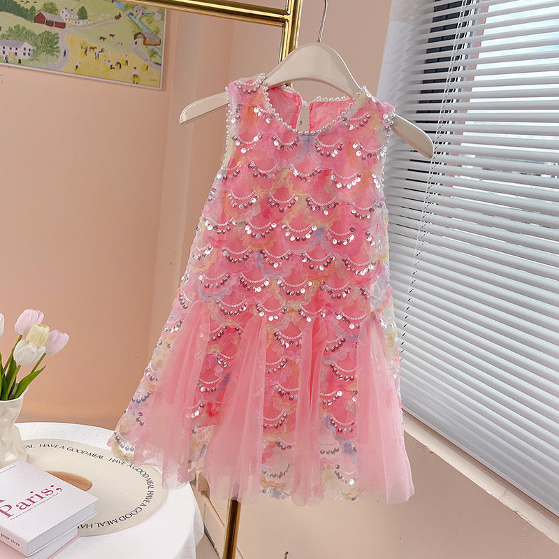 Vestido Infantil Brilhante Rosa Sereia