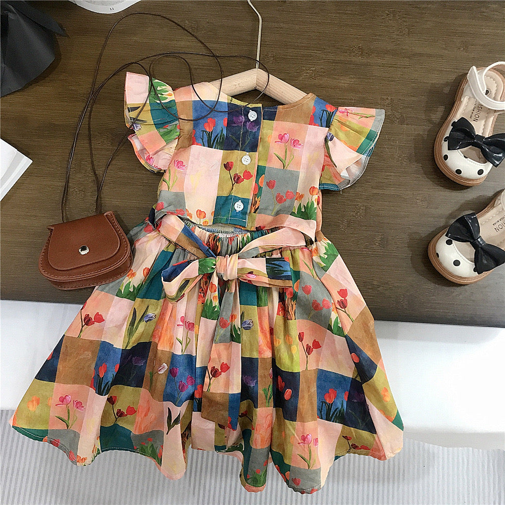 Vestido Infantil Xadrez Florzinhas