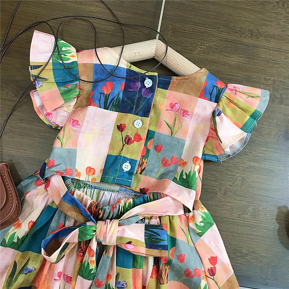 Vestido Infantil Xadrez Florzinhas