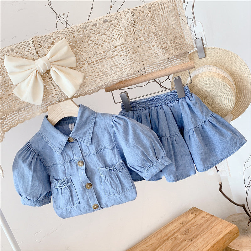 Conjunto Infantil Feminino Jeans Bolsinhos