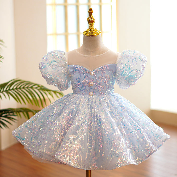 Vestido Infantil Azul Brilhante