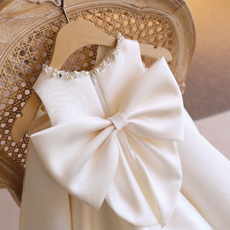 Vestido Infantil Branco com Laço e Pedras