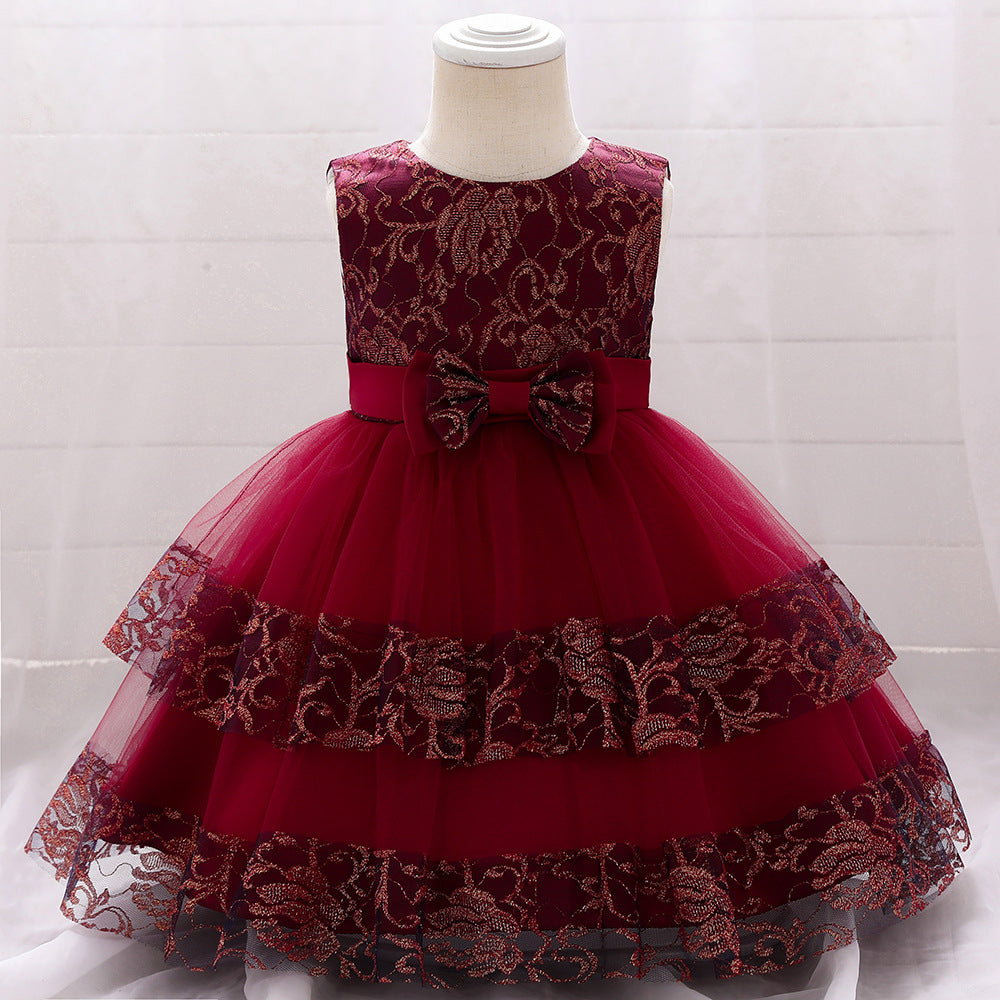 Vestido De Festa Infantil Renda Floral Lacinho