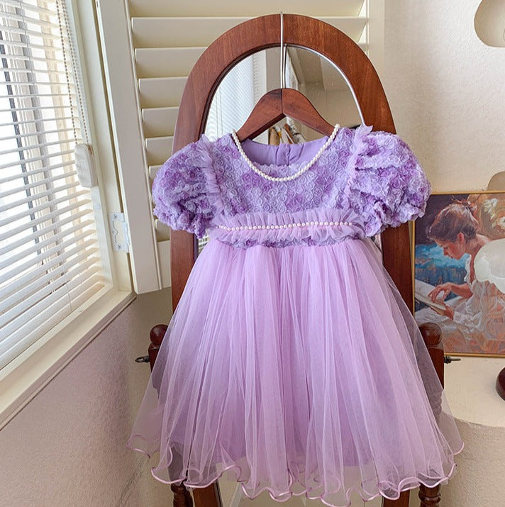 Vestido Infantil Tule Pérolas Florzinhas