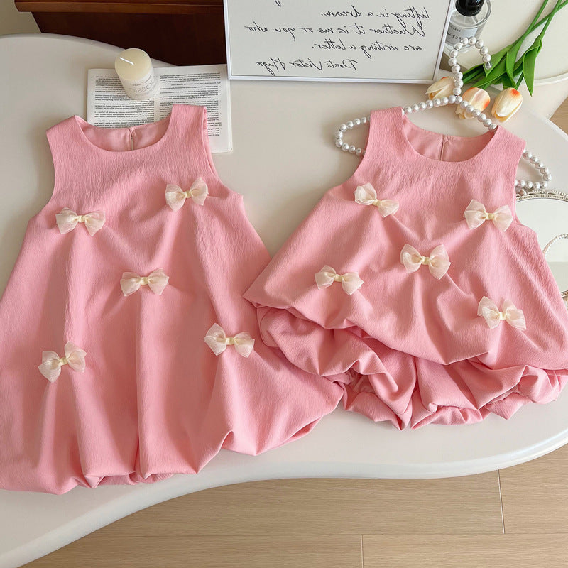 Vestido/ Conjunto Infantil Rosa Lacinhos