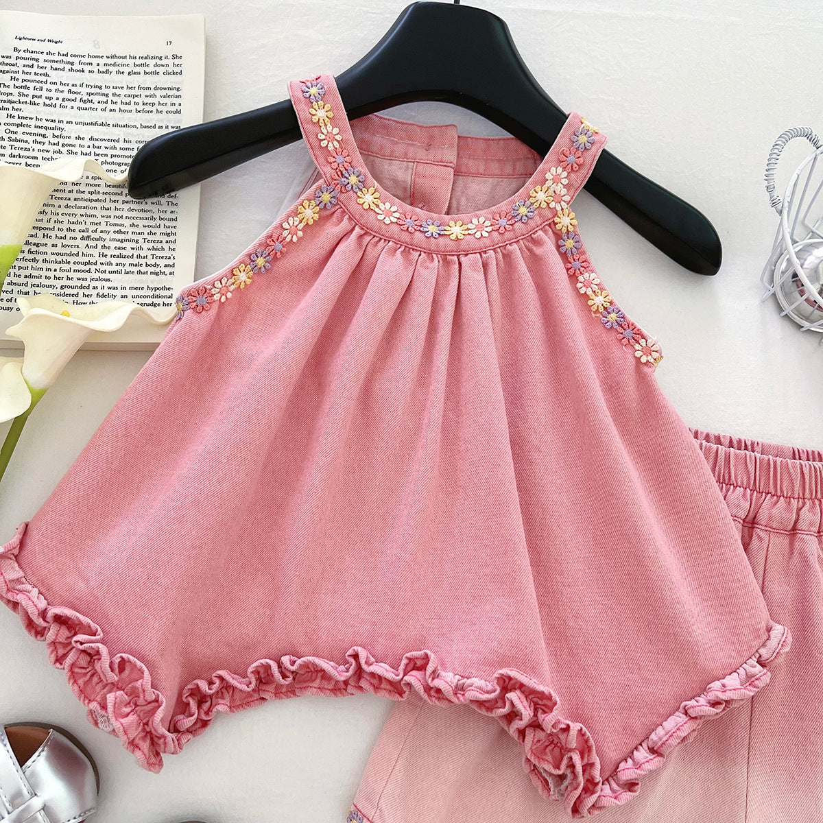 Conjunto Infantil Feminino Jeans Florzinhas