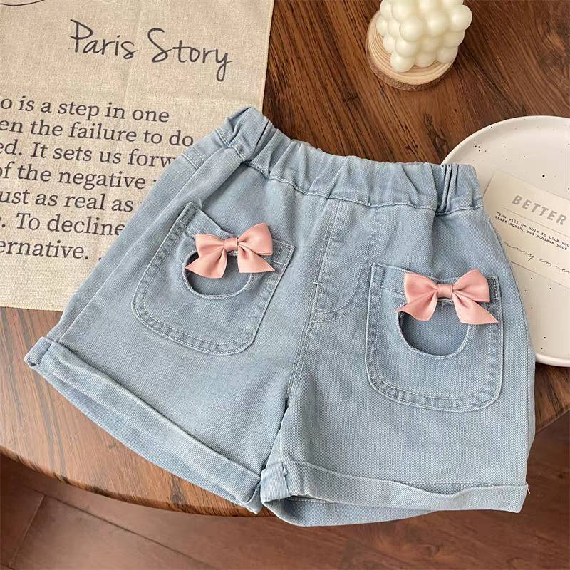 Shorts Infantil Feminino Jeans Lacinhos