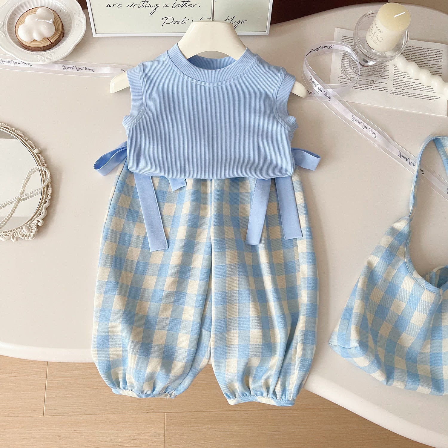 Conjunto Infantil Feminino Azul Xadrez