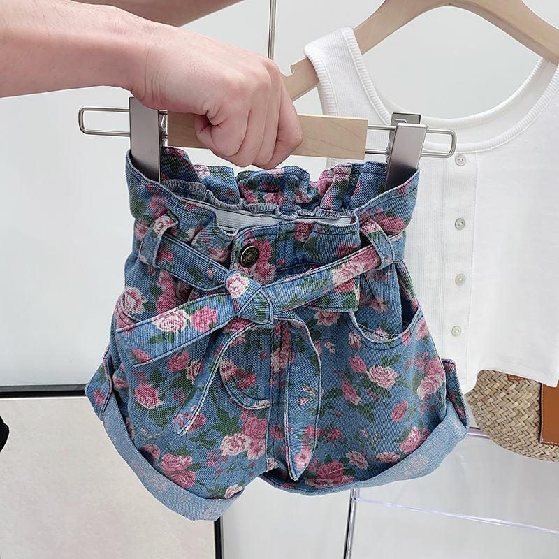 Shorts Infantil Feminino Jeans Floral