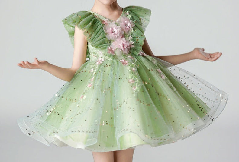 Vestido Infantil Verde Florzinhas