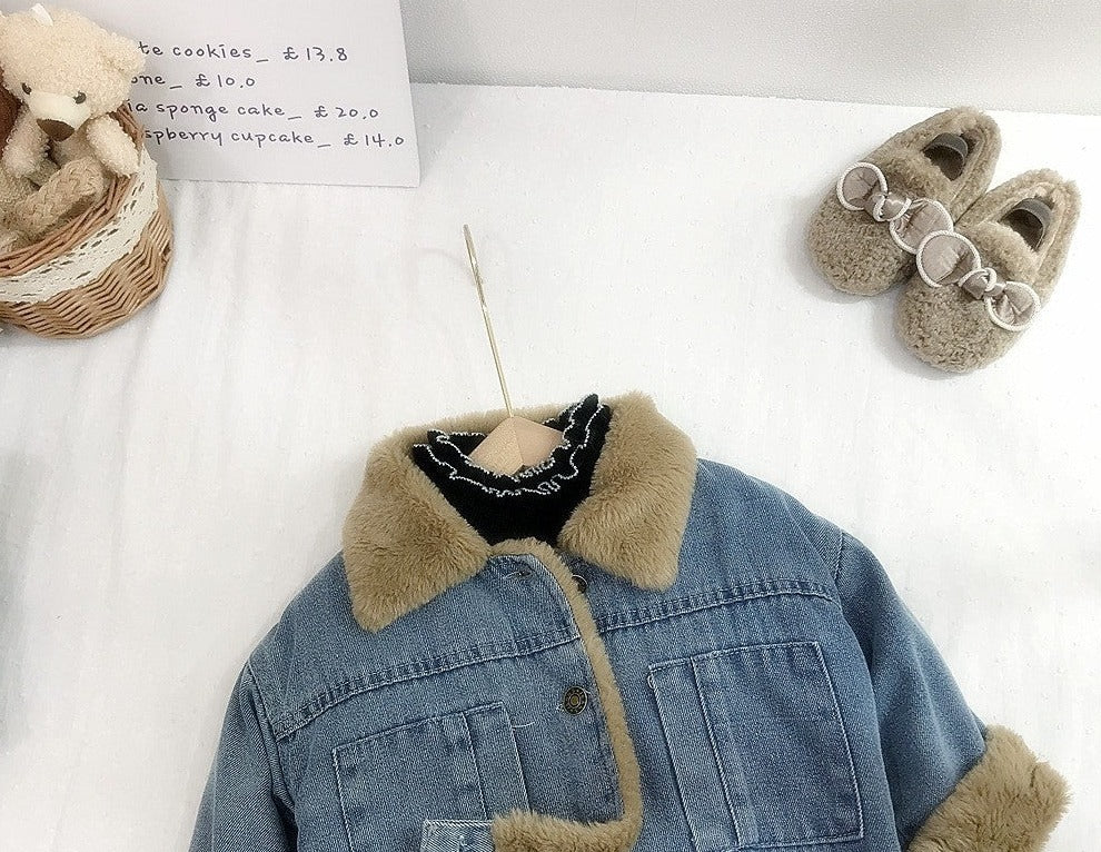 Jaqueta Infantil Jeans Pelúciada Bolsinhos