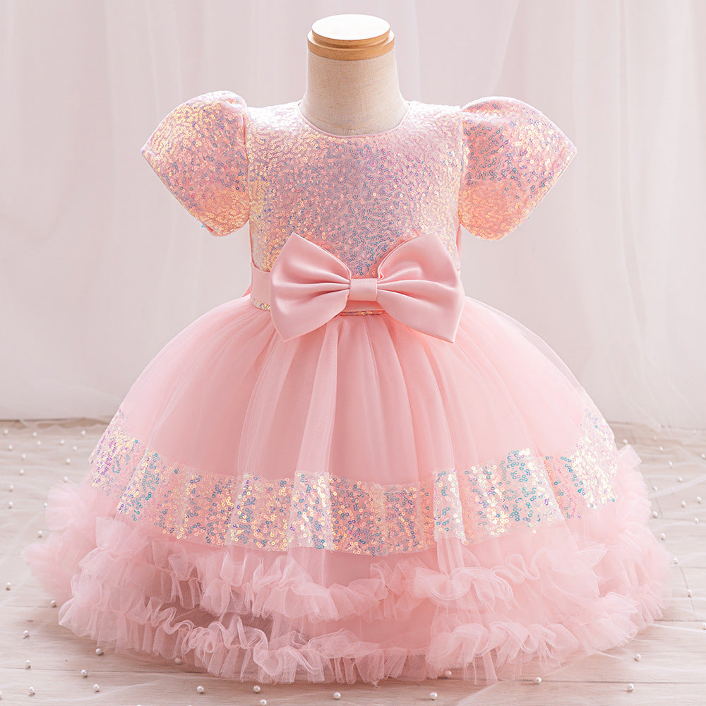 Vestido De Festa Infantil Lantejoulas Brilhante Lacinho