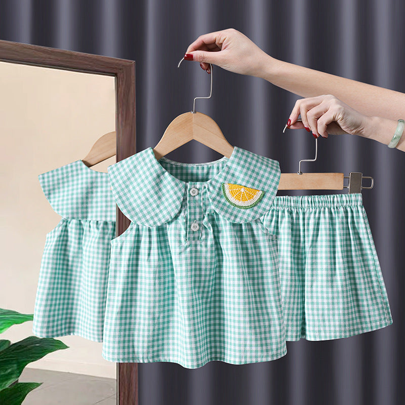 Conjunto Infantil Feminino Xadrez Frutinha