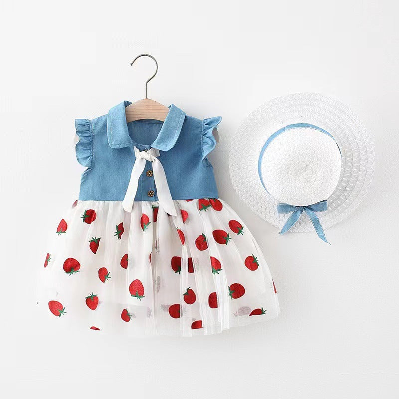 Vestido Infantil Tule e Jeans Lacinho