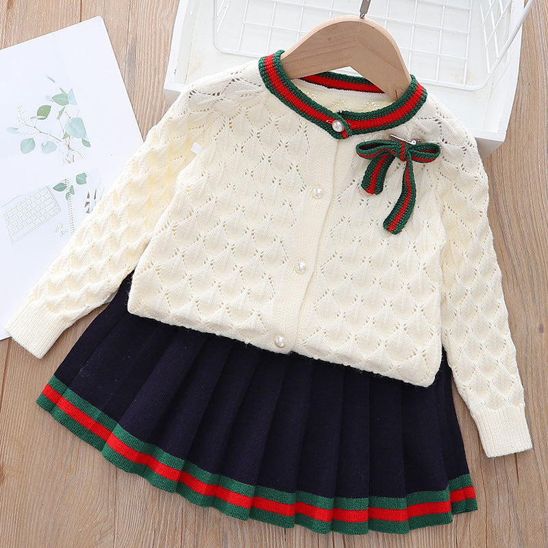 Conjunto Infantil Feminino Tricô Plíssado Lacinho