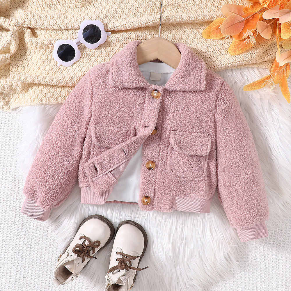 Casaco Infantil Feminino Rosa de Lã