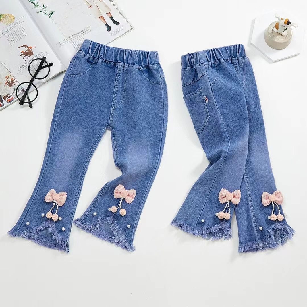 Calça Infantil Feminina Jeans Lacinhos