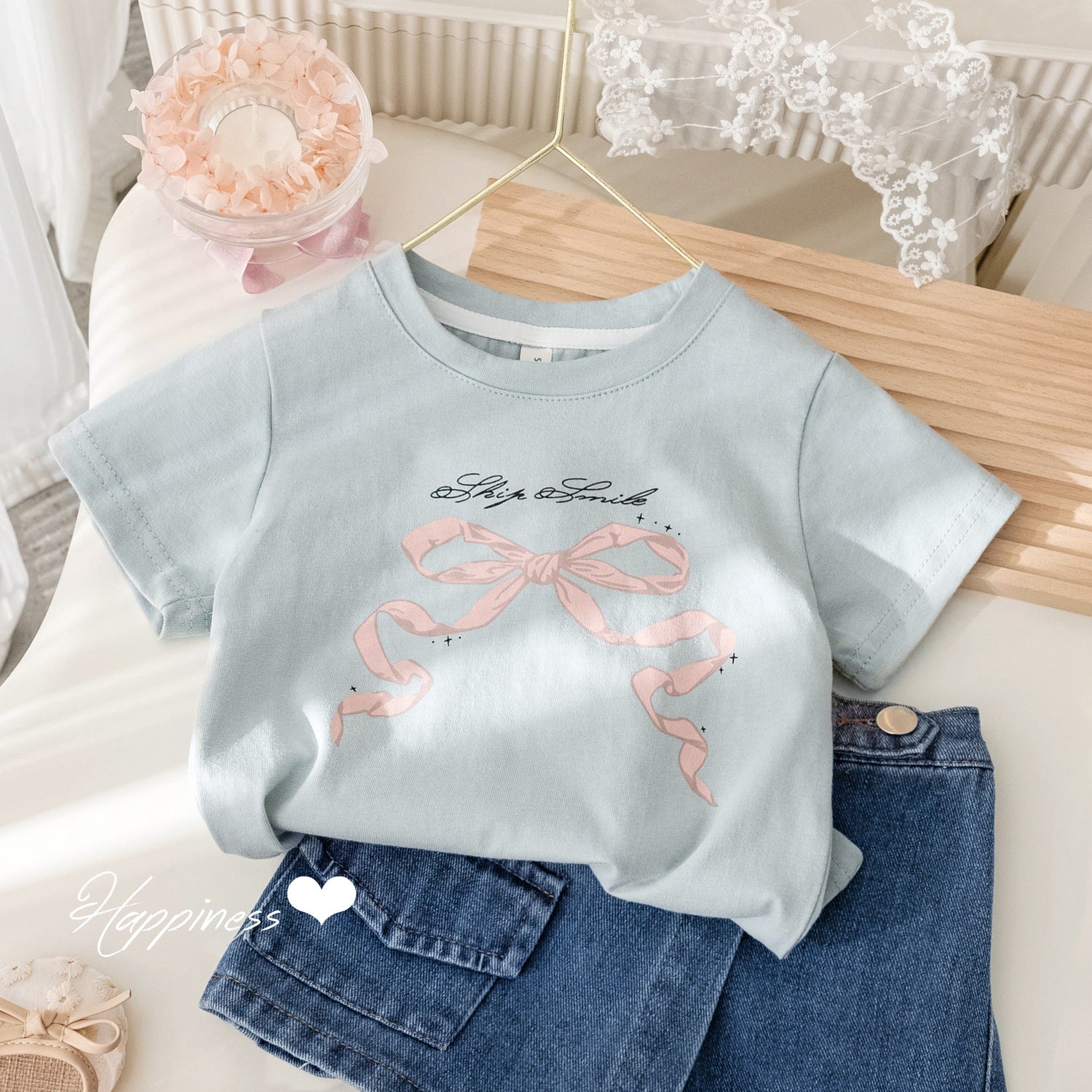 Conjunto Infantil Feminino Lacinho E Jeans