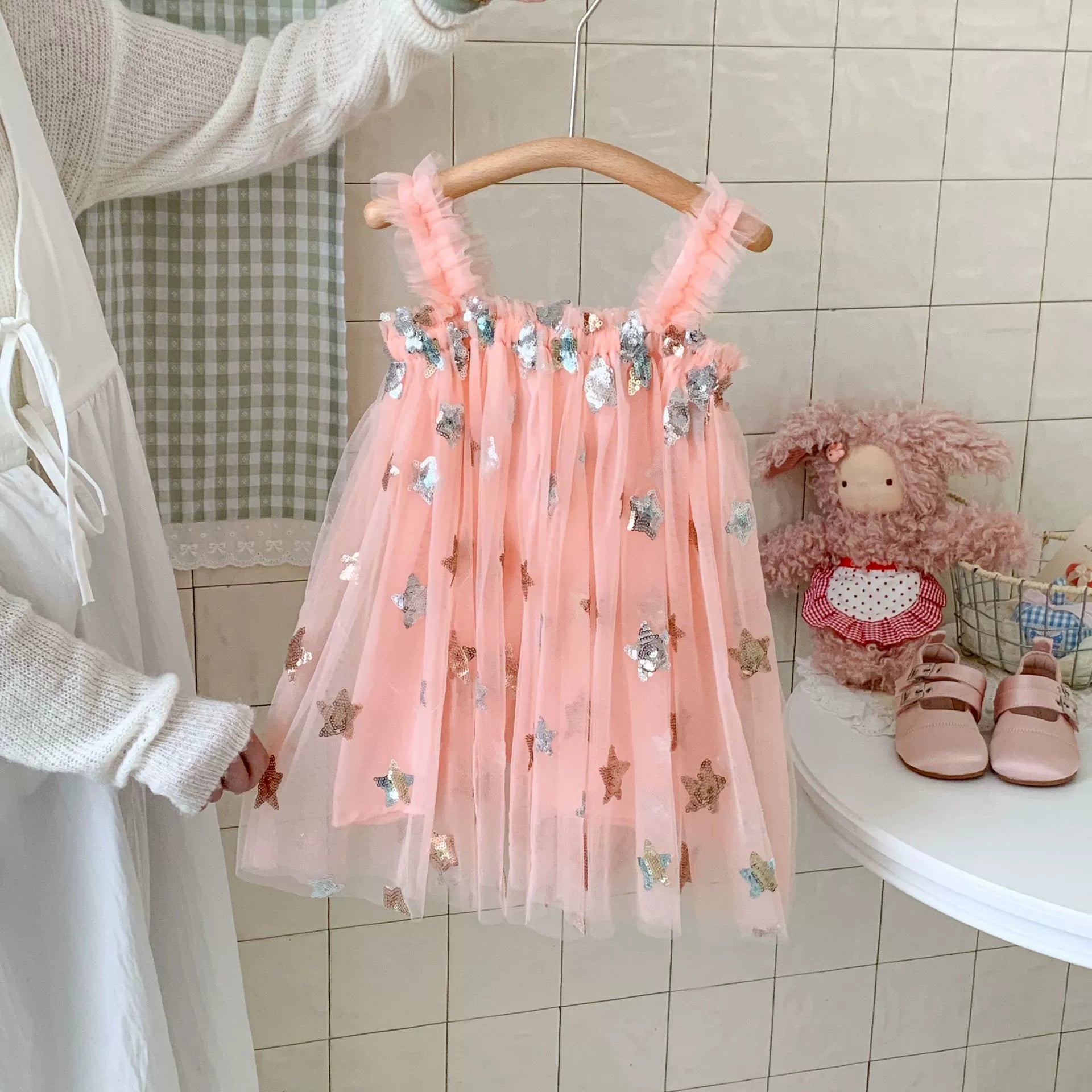 Vestido Infantil de Tule Estrelas