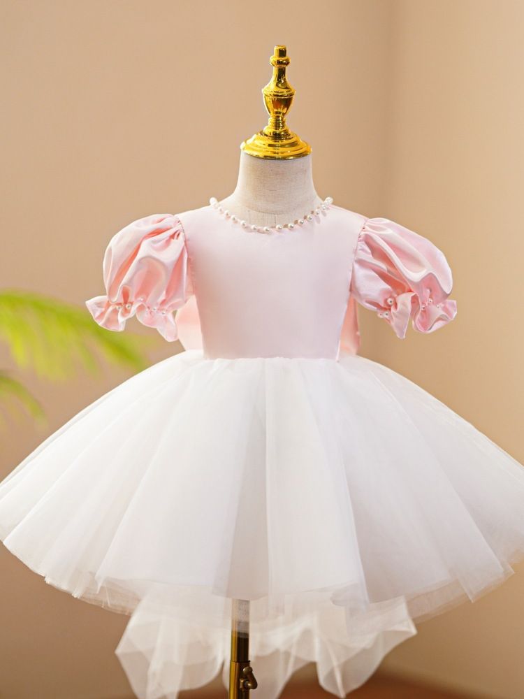 Vestido Infantil Rosa Pérolas Lacinho