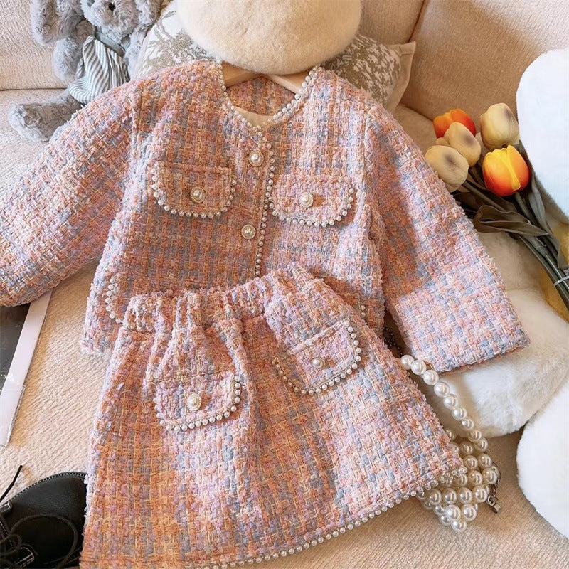 Conjunto Infantil Feminino Tweed Pérolas