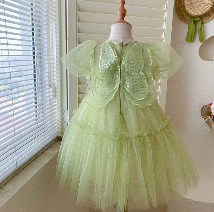 Vestido Infantil Verde Brilhante Asinha
