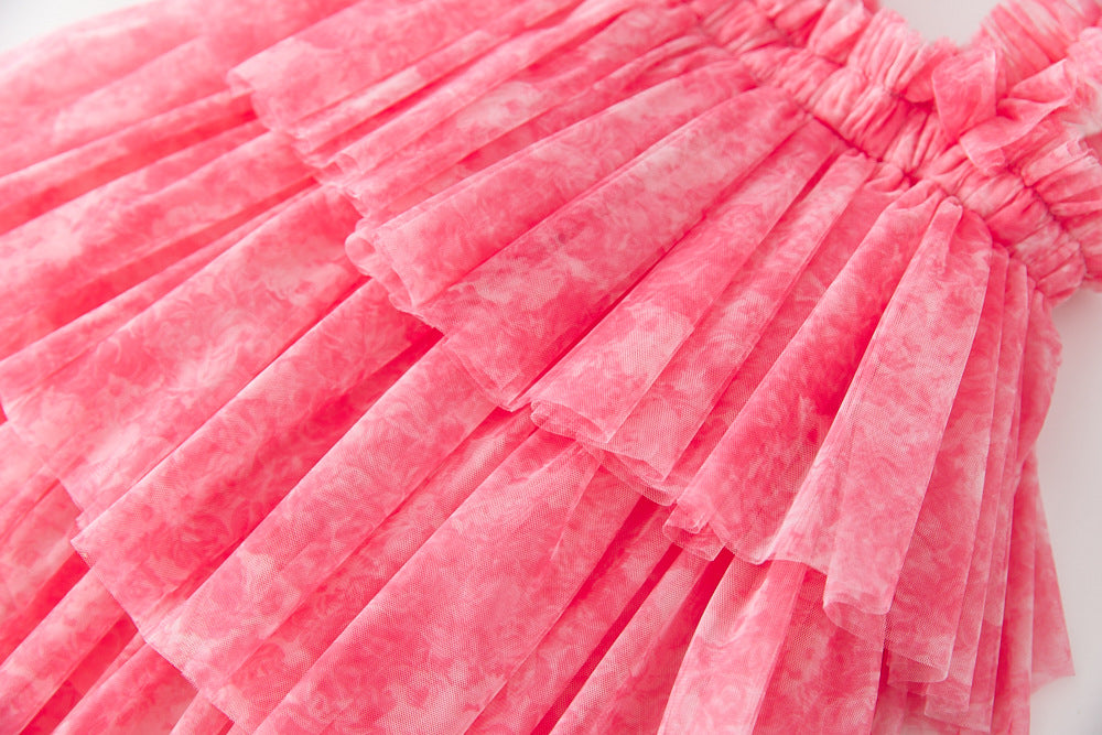 Vestido Infantil Tule Camadas com Flores